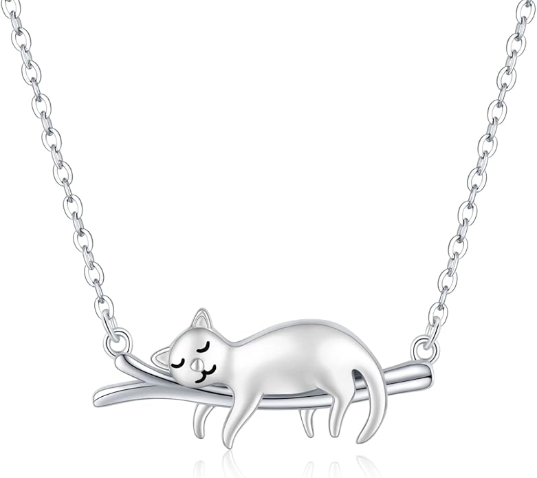 JUSTKIDSTOY Sterling Silver Cute Animal Pendant Necklace with Crystal Cat Pendant - Women's Cat Lovers Jewelry Gift
