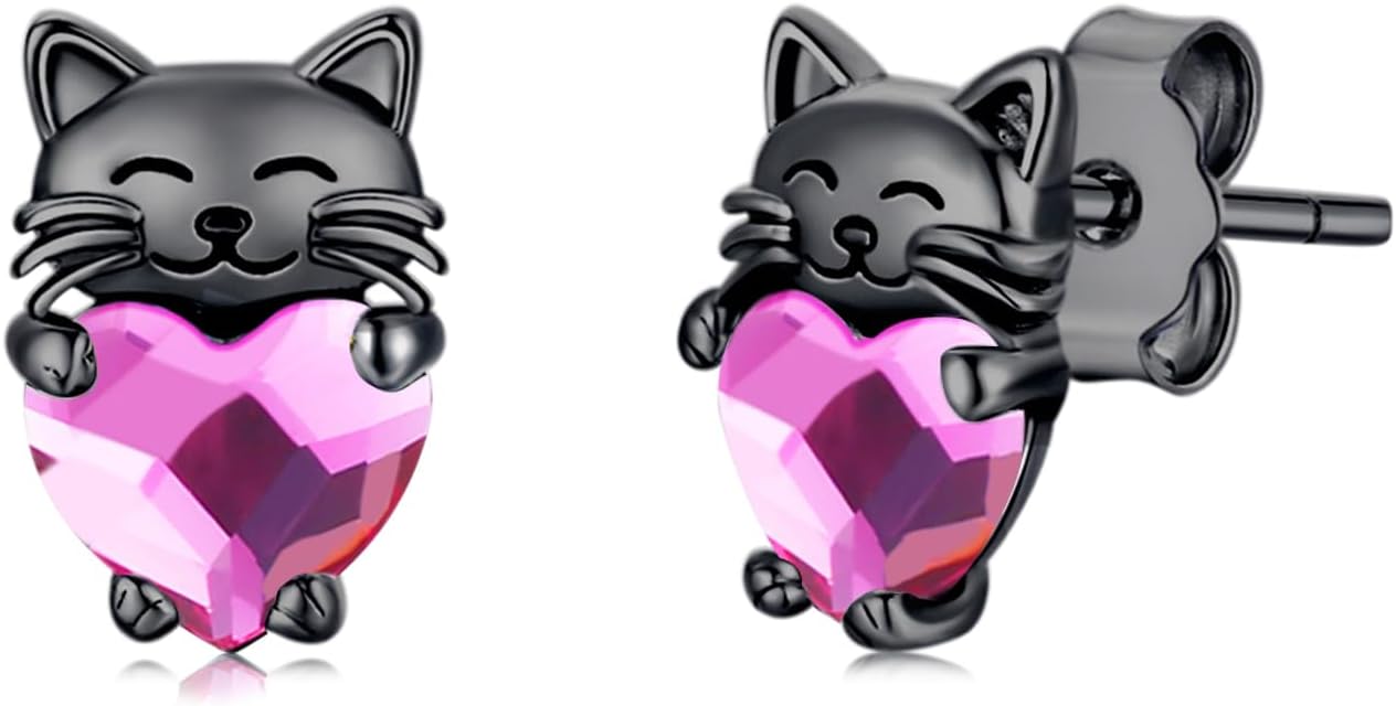 925 Sterling Silver Cat Earrings Cute Animal Kitten Stud Earrings cat Jewelry Gifts for Women Girls Hypoallergenic Earrings for Sensitive Ears