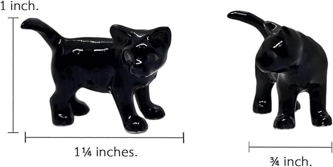 WitnyStore Tiny 1¼" Long Black White Cat Stand Look Left Figurine - Miniature Hand Made Painted Ceramic Cats Kitten Feline Animal Cute Porcelain Decorative Collectible Figurines Décor Gifts