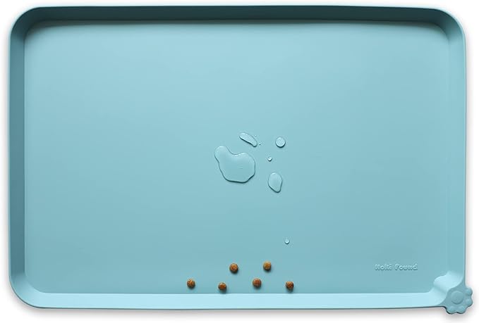 Hoki Found Silicone Non Slip Pet Food Mats - Dog Cat Bowl Placemats - Waterproof for Carpet - Light Turquoise