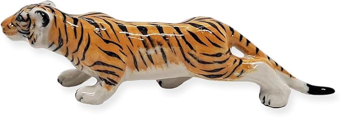 WitnyStore Tiny 3" Orange Ambushing Tiger Figurine - Miniature Hand Made Ceramic Panthera Wild Cats Lion Tigers Jaguar Leopard Panthers Animal Small Porcelain Decorative Collectible Figure Décor Gifts