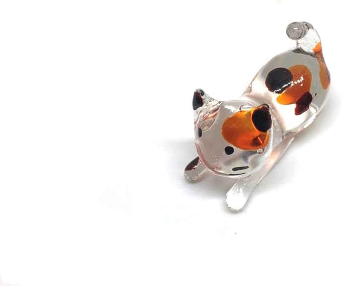 Handmade Cat Figures Glass Blown Art Chopstick Rest Dinner Decoration/Miniature Pet Animals/Collectible Figurines Gift Ideas/Tiny Ornament Cool Stuff Decor No.2