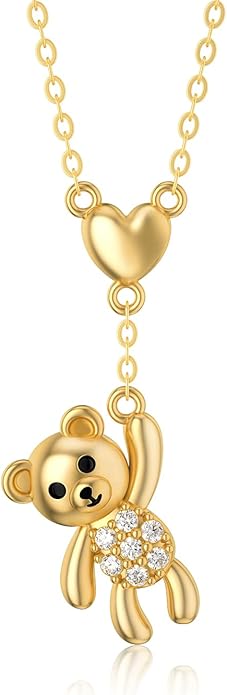 WSX 14K Real Gold Animal Necklace for Women, Bear/Cat/Rabbit/Elephant/Horse Pendant Charm Jewelry Gifts Mother Day Valentine Christmas