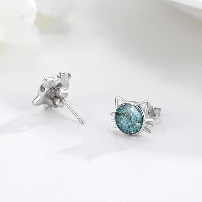 925 Sterling Silver Cat Earrings Cute Animal Kitten Stud Earrings cat Jewelry Gifts for Women Girls Hypoallergenic Earrings for Sensitive Ears