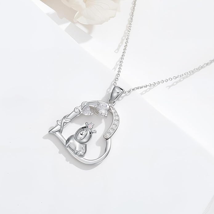 Heart Animal Necklace 925 Sterling Silver Cute Animal Pendant Jewelry Birthday Gifts for Women Girlfriend Mom Animal Lovers