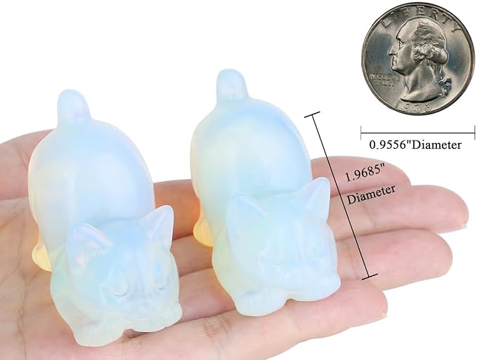 Opal Opalite Cat Crystal Statue Stone Carved Figurines for Lazy Cat Healing Crystals Spiritual Sculpture Desk Office Room Home Decoration Lucky Kitten Gifts for Cat Lovers Women Men
