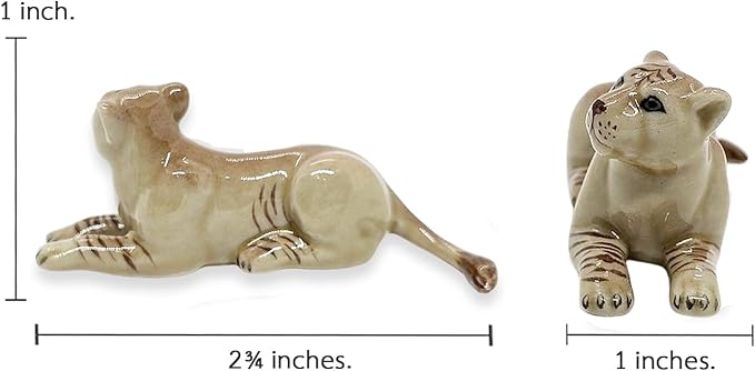 WitnyStore Tiny 2¾" Brown Lying Liger Figurine - Miniature Hand Made Ceramic Panthera Wild Cats Lion Tiger Jaguar Leopard Panthers Animals Small Porcelain Decorative Collectible Figures Décor Gifts