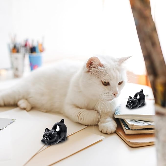 WHAL&YUNE Black Obsidian Cat 1PC, Crystal Cat Figurine, Natural Gemstone Lying Cat Ornament Hand Carved Cat Statue Cat for Cat Lovers, Gift 1.5"