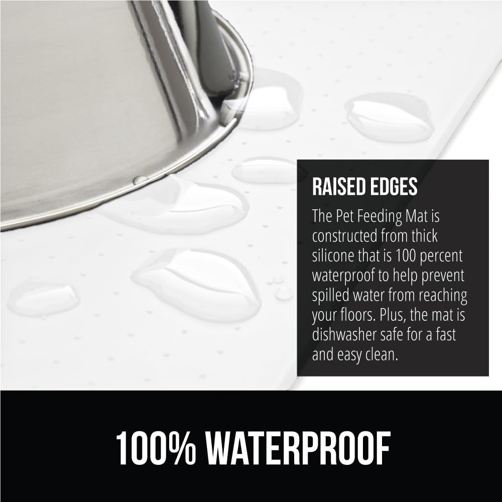 GORILLA GRIP 100% Waterproof Raised Edge BPA Free Silicone Pet Feeding Mat, Dog Cat Food Mats Contain Spills Protects Floors, Placemats for Cats and Dogs Water Bowl, Pets Accessories 18.5x11.5 White