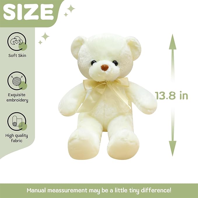 White Teddy Bear Stuffed Animals 13.4“ Soft Cuddly Stuffed Plush Teddy Bear Cute Plush Toys Birthday Christmas Valentine’s Day Wedding Graduation Party Gifts
