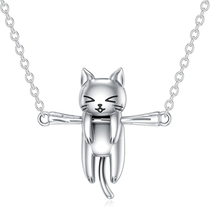 LONAGO Cat Pendant Necklace Sterling Silver Cat Necklace Jewelry Gift for Women