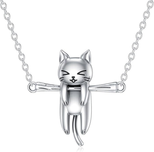LONAGO Cat Pendant Necklace Sterling Silver Cat Necklace Jewelry Gift for Women