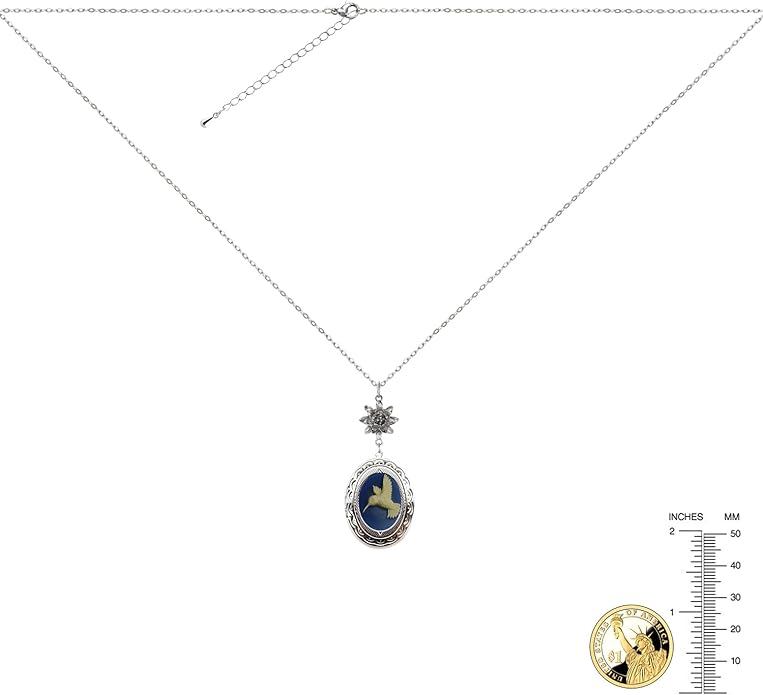 Yspace Lotus Charm Necklace Antique Decor Cameo Pendant 2 Chains Velvet Pouch for Gift