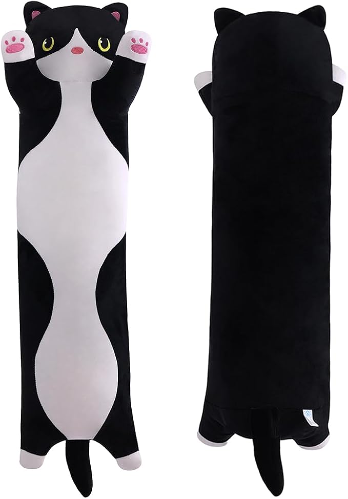 Long Plush Cat Toy Pillow Stuffed Animal Cat Kids Plush Toy Pillow for Kids and Girls Toy Doll (Black&White,90cm/35.4in)
