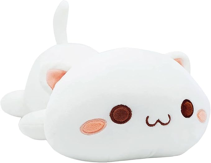 Onsoyours Cute Kitten Plush Toy Stuffed Animal Pet Kitty Soft Anime Cat Plush Pillow for Kids (White Cat, 12")
