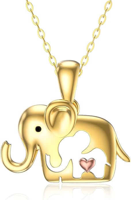 WSX 14K Real Gold Animal Necklace for Women, Bear/Cat/Rabbit/Elephant/Horse Pendant Charm Jewelry Gifts Mother Day Valentine Christmas