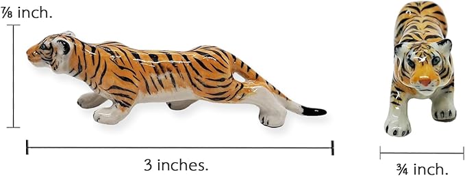 WitnyStore Tiny 3" Orange Ambushing Tiger Figurine - Miniature Hand Made Ceramic Panthera Wild Cats Lion Tigers Jaguar Leopard Panthers Animal Small Porcelain Decorative Collectible Figure Décor Gifts
