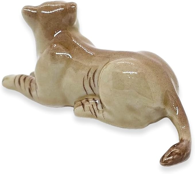 WitnyStore Tiny 2¾" Brown Lying Liger Figurine - Miniature Hand Made Ceramic Panthera Wild Cats Lion Tiger Jaguar Leopard Panthers Animals Small Porcelain Decorative Collectible Figures Décor Gifts