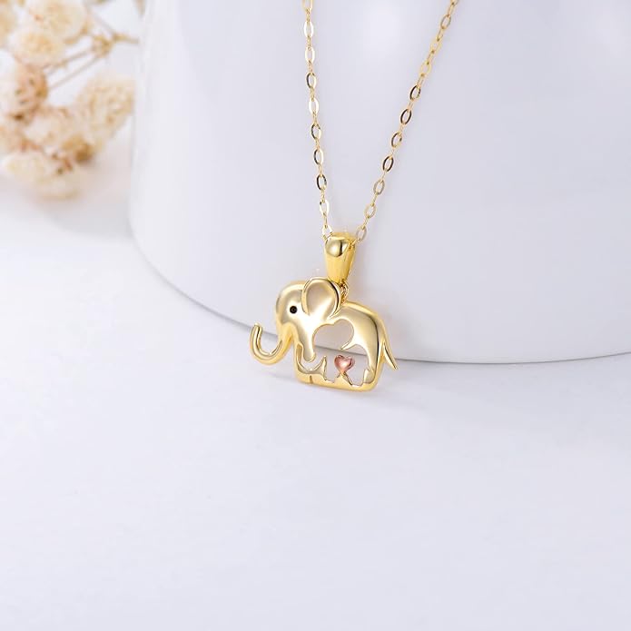 WSX 14K Real Gold Animal Necklace for Women, Bear/Cat/Rabbit/Elephant/Horse Pendant Charm Jewelry Gifts Mother Day Valentine Christmas