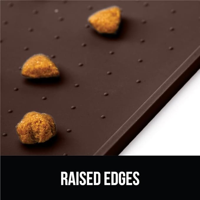 GORILLA GRIP 100% Waterproof Raised Edge BPA Free Silicone Pet Feeding Mat, Dog Cat Food Mats Contain Spills Protects Floors, Placemats for Cats and Dogs Water Bowl, Pets Accessories 16x10, Brown