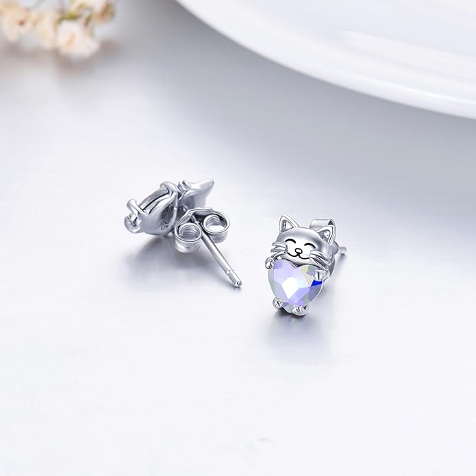 925 Sterling Silver Cat Earrings Cute Animal Kitten Stud Earrings cat Jewelry Gifts for Women Girls Hypoallergenic Earrings for Sensitive Ears