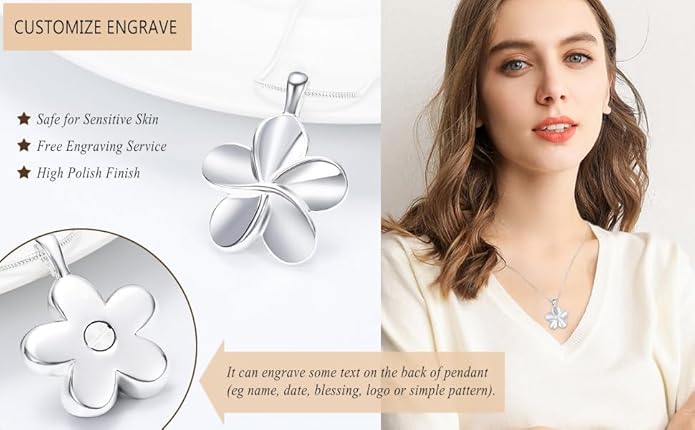 Flower Cremation Ashes Jewelry Cremation Necklace Memorial Locket for Ashes Keepsake Urn Pendants for Women/Men