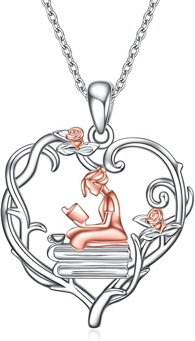 YFN 925 Sterling Silver Book Lover Necklace Reading Pendant for Women Graduation Gift Jewelry for Student Friends Classmate