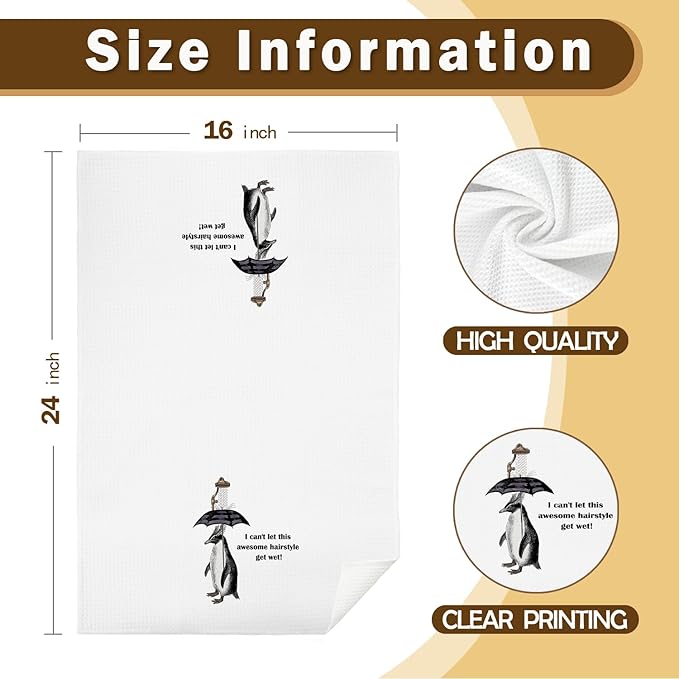 Funny Penguin Bathroom Hand Towels, Quirky Penguin Decorative Hand Towels for Bathroom Decor, I Can't Let This Awesome Hairstyle Get Wet Decorative Kitchen Dish Towels, 16x24 Inch