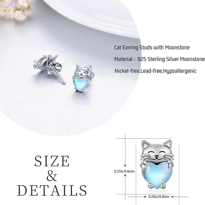925 Sterling Silver Cat Earrings Cute Animal Kitten Stud Earrings cat Jewelry Gifts for Women Girls Hypoallergenic Earrings for Sensitive Ears