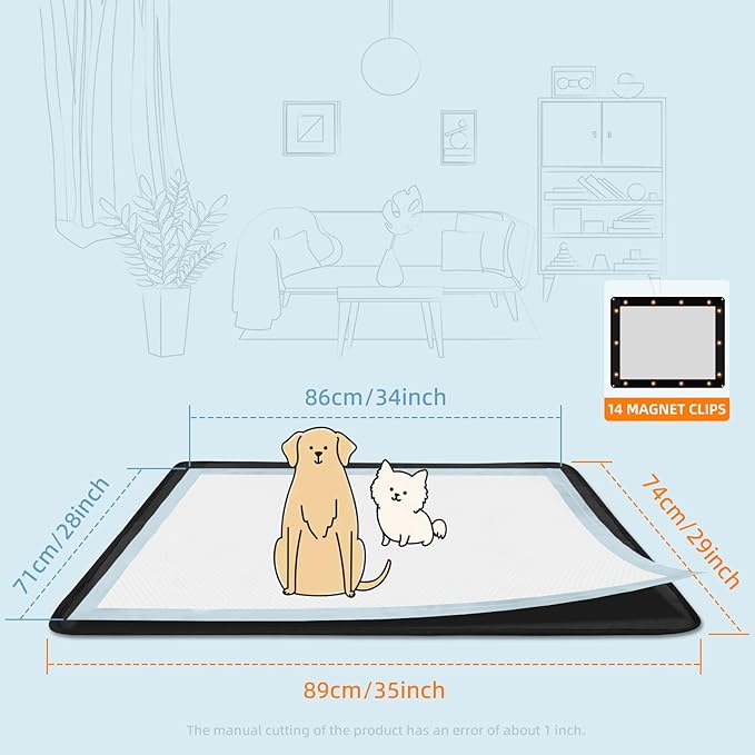 Dog Pee Pad Holder, Puppy Pad Holder, 14 Powerful Magnetic Clips, Indoor Dog Potty, Oxford Cloth Material, Fit 34x28 Pad, Black