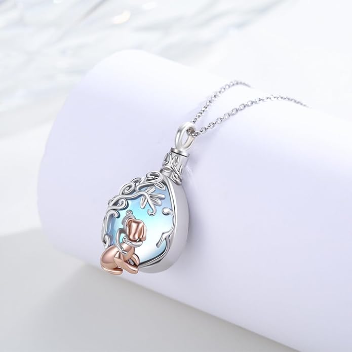 JUSTKIDSTOY Dog/Cat/Hummingbird Urn Necklace for Ashes S925 Sterling Silver Heart Cremation Jewelry Keepsake Memorial for Women