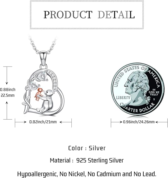 Heart Animal Necklace 925 Sterling Silver Cute Animal Pendant Jewelry Birthday Gifts for Women Girlfriend Mom Animal Lovers