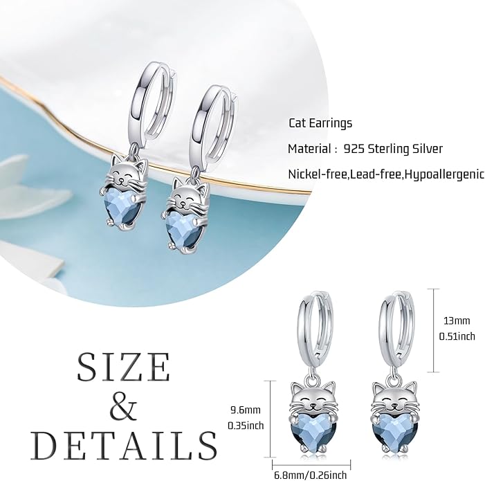 925 Sterling Silver Cat Earrings Cute Animal Kitten Stud Earrings cat Jewelry Gifts for Women Girls Hypoallergenic Earrings for Sensitive Ears