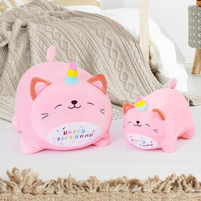 Kawaii Birthday Unicorn Plush, Soft Happy Birthday Unicorn Plush Pillow Toy for Kids (25cm/9.8inch)