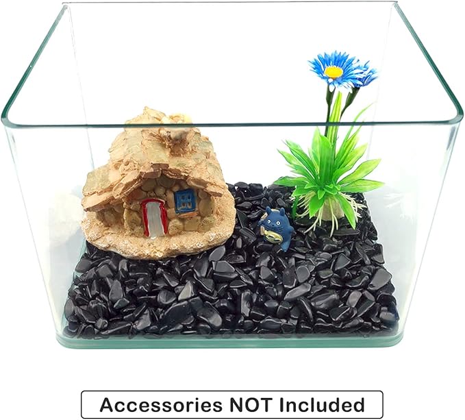 WAYBER 1 Lb/460g Black Obsidian Quartz Crystal Stones Irregular Decorative Rocks Aquarium Pebbles Gravels for Fish Turtle Tank/Succulent Plants/Air Plants Decoration (Fill 1 Cup)