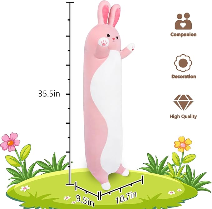 Long Rabbit Plush Pillow,35.5" Large Bunny Stuffed Animal,Weighted Bunny Plush,Cuddly Sleeping Hugging Pillows, Soft Giant Body Pillow,Beloved Plush Toy Gift at Birthday Easter
