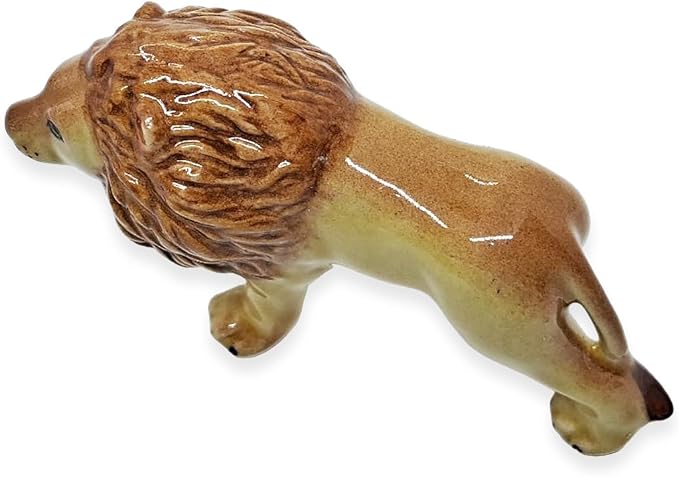 WitnyStore Tiny 3" Brown Standing Lion Figurine - Miniature Hand Made Ceramic Panthera Wild Cats Lions Tiger Jaguar Leopard Panthers Animals Small Porcelain Decorative Collectible Figures Décor Gifts