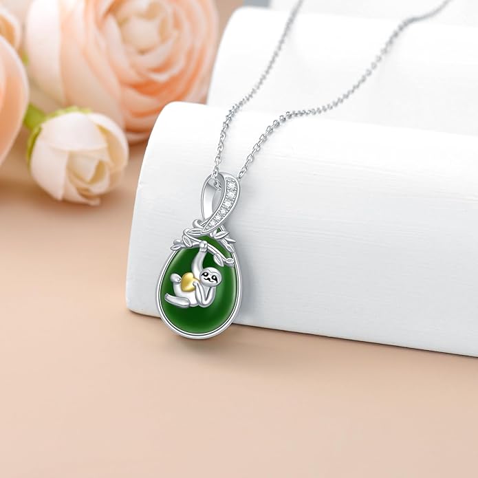 Green Jade Necklace Sterling Silver Teardrop Hummingbird/Dragonfly/Butterfly/Bee/Cat/Cardinal/Owl/Fox/Sloth Natural Jade Jewelry Birthday Mothers Day Christmas Gifts Women Mom Her