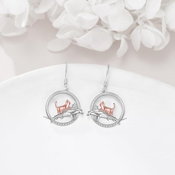 YFN Cat Earrings for Women Sterling Silver Shark Dangle Earrings Cat Jewelry Gifts for Women Cat Lover Shark Jewelry for Shark Lover