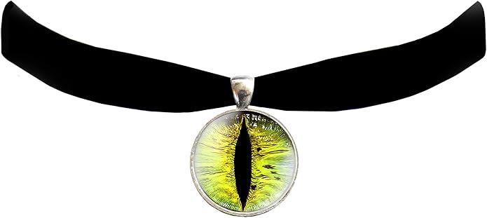 Victorian Vault Cat Dragon Eye Black Velvet Choker Steampunk Gothic Pendant Necklace