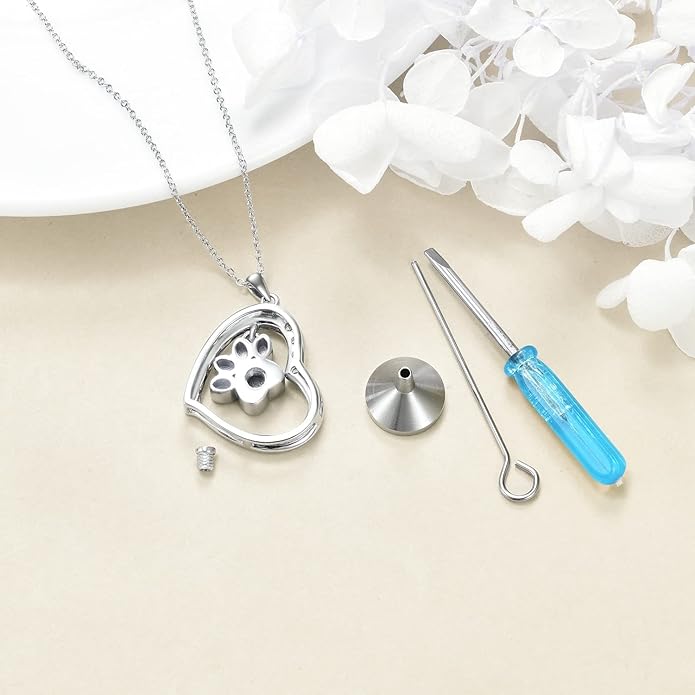 YFN Paw Print Necklace Sterling Silver Dog Cat Charms Pendant Cremation Jewelry Cat Dog Memorial Gifts for Women Girls