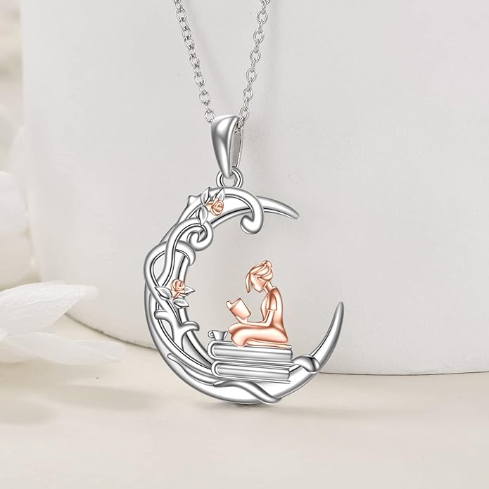 YFN 925 Sterling Silver Book Lover Necklace Reading Pendant for Women Graduation Gift Jewelry for Student Friends Classmate