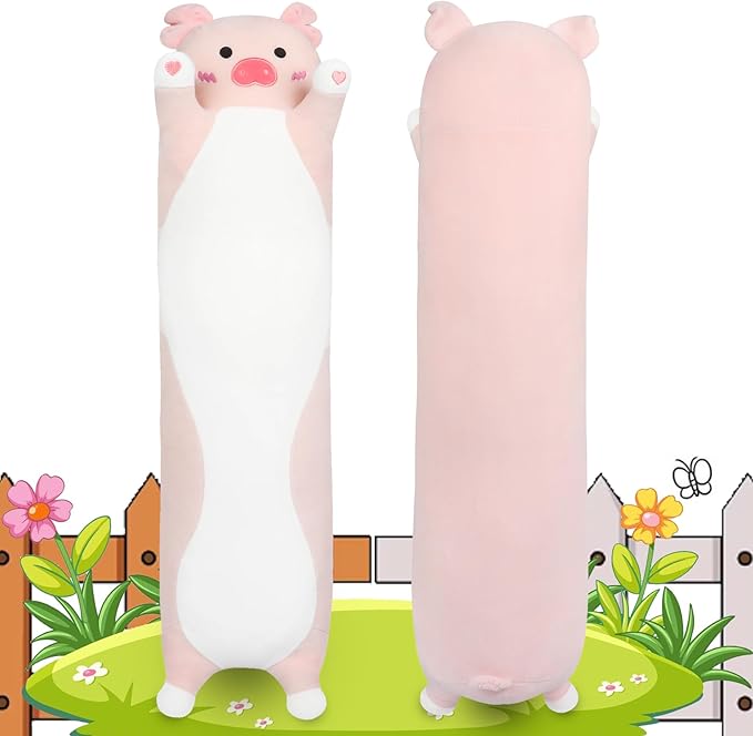 Long Pig Plush Pillow,35.5" Large Pig Stuffed Animal,Weighted Pig Plush,Cuddly Sleeping Hugging Pillows, Soft Giant Body Pillow,Beloved Pig Plush Toy Gift at Birthday
