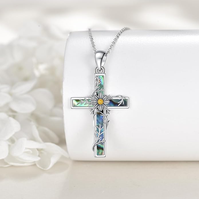 YFN Cross Necklace Sterling Silver Religious Cross Pendant Jewelry Christian Gifts for Women Men