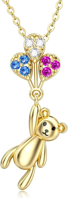 WSX 14K Real Gold Animal Necklace for Women, Bear/Cat/Rabbit/Elephant/Horse Pendant Charm Jewelry Gifts Mother Day Valentine Christmas