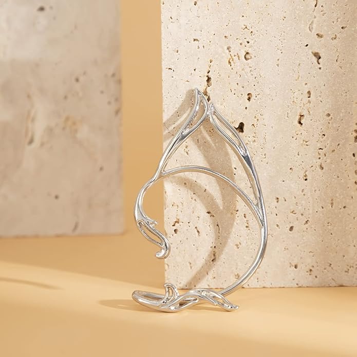 Gothic Elves Ear Cuffs 2pcs Non-Pierced Cat Ear Wrap Hollow Cartilage Climber Earrings Punk Hip Hop Clip on Statement Earrings Gift for Women