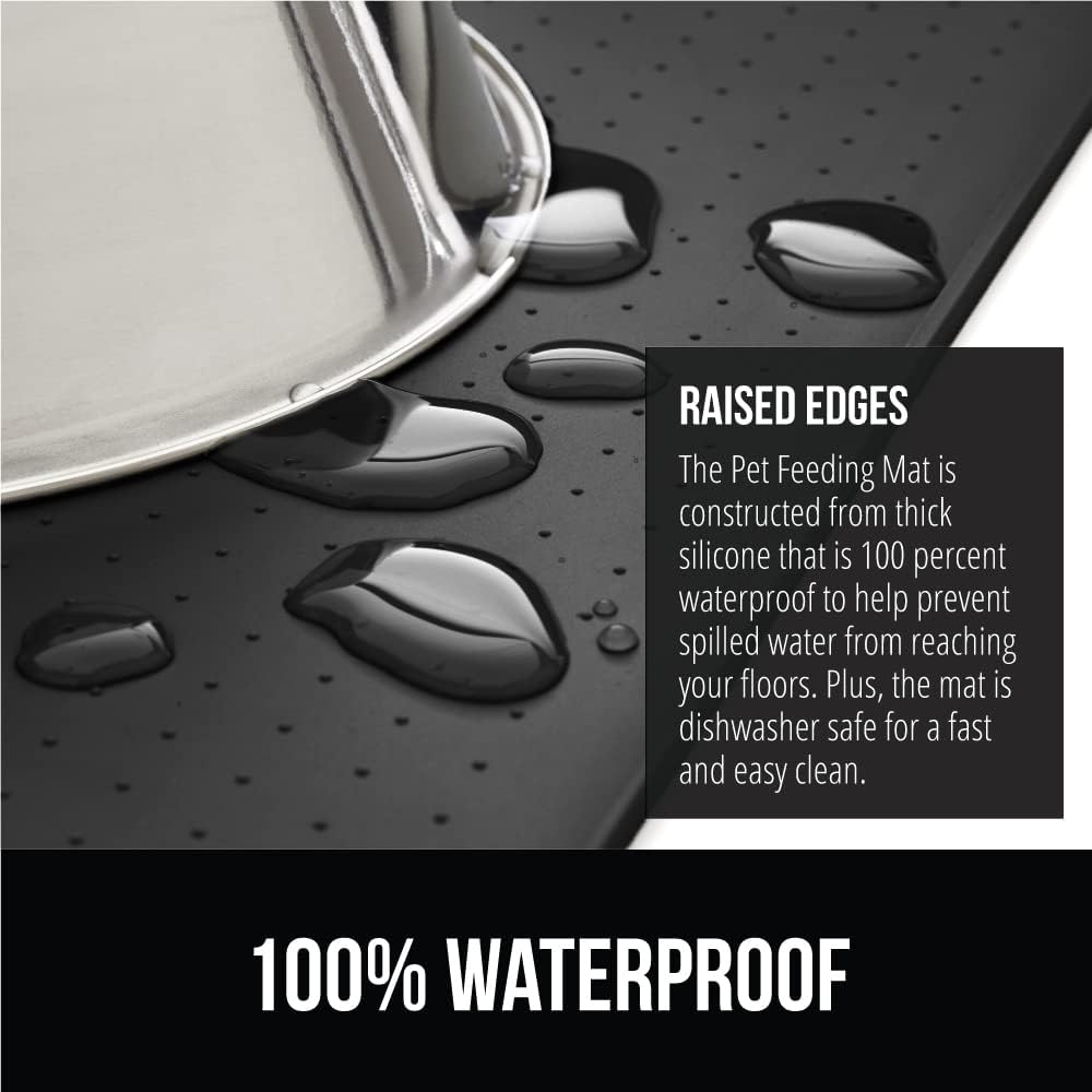 GORILLA GRIP 100% Waterproof Raised Edge BPA Free Silicone Pet Feeding Mat, Dog Cat Food Mats Contain Spills Protects Floors, Placemats for Cats and Dogs Water Bowl, Pets Accessories 32x24 Charcoal