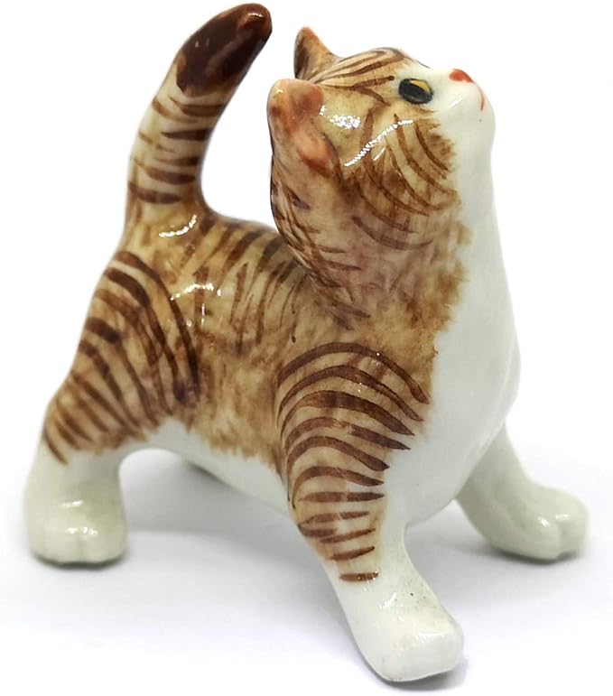 ZOOCRAFT Porcelain Fat Baby Tabby Kitten Cat Figurine Handmade Ceramic Miniatures Decor Collectibles