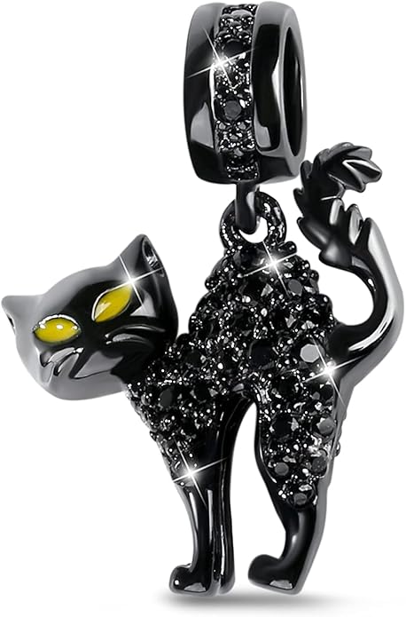 GNOCE Black Cat Charm 925 Sterling Silver Naughty Cat Pendant Charms for Bracelet/Necklace Jewelry Gift for Women