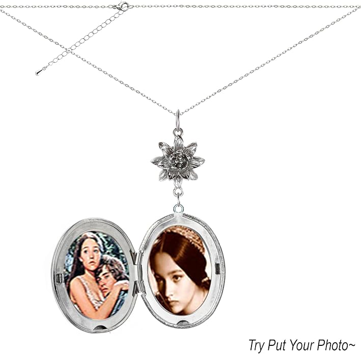 Yspace Lotus Charm Necklace Antique Decor Cameo Pendant 2 Chains Velvet Pouch for Gift